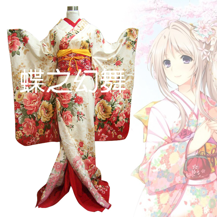 Kimono Traditionnel Japonais Furisode à Fleurs pour Femme, Longue Entrée, Costume Cosplay