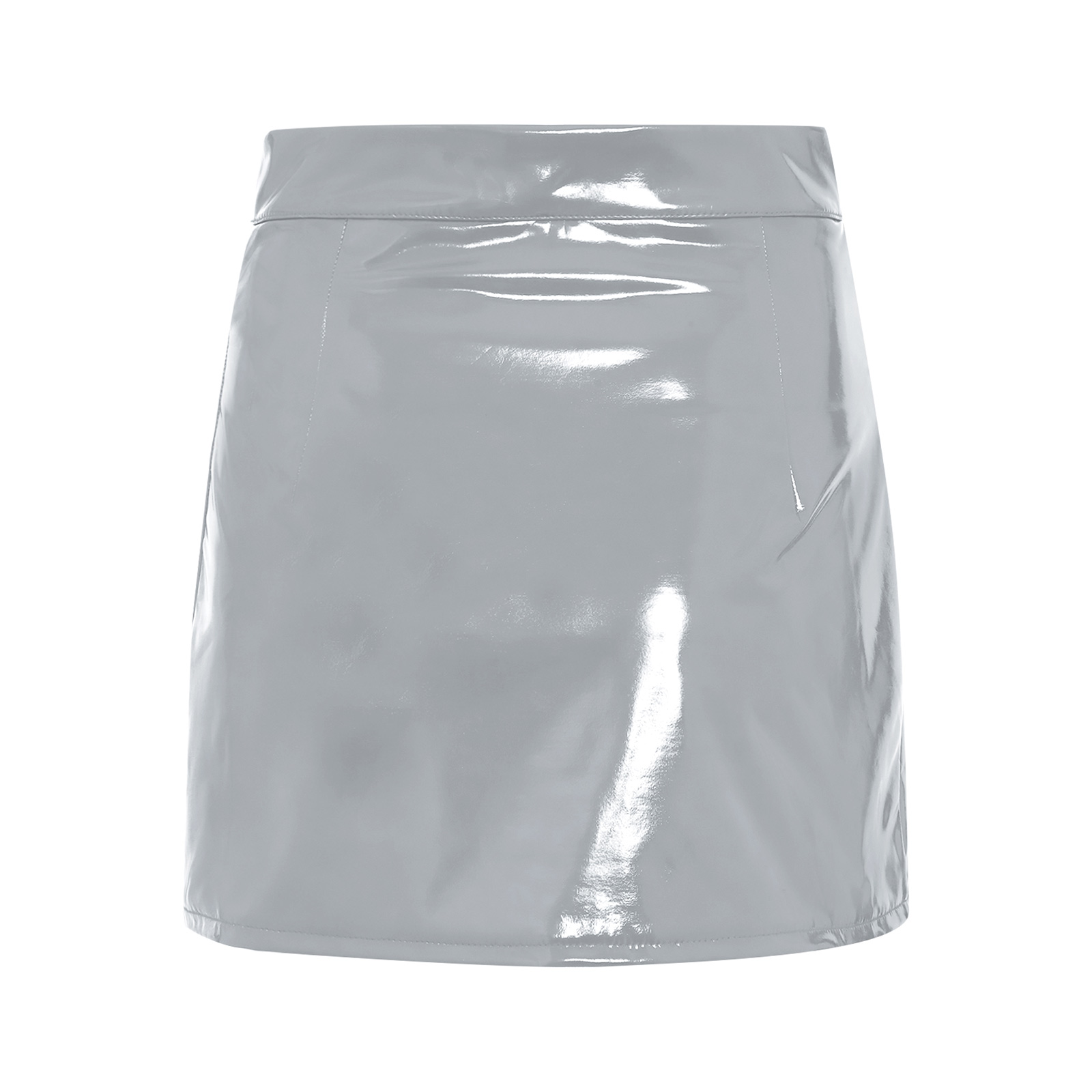 Jupe mini trapèze taille haute pour femme en similicuir effet mouillé avec fente, style moulant, pour l'été, les soirées, les raves et les tenues quotidiennes