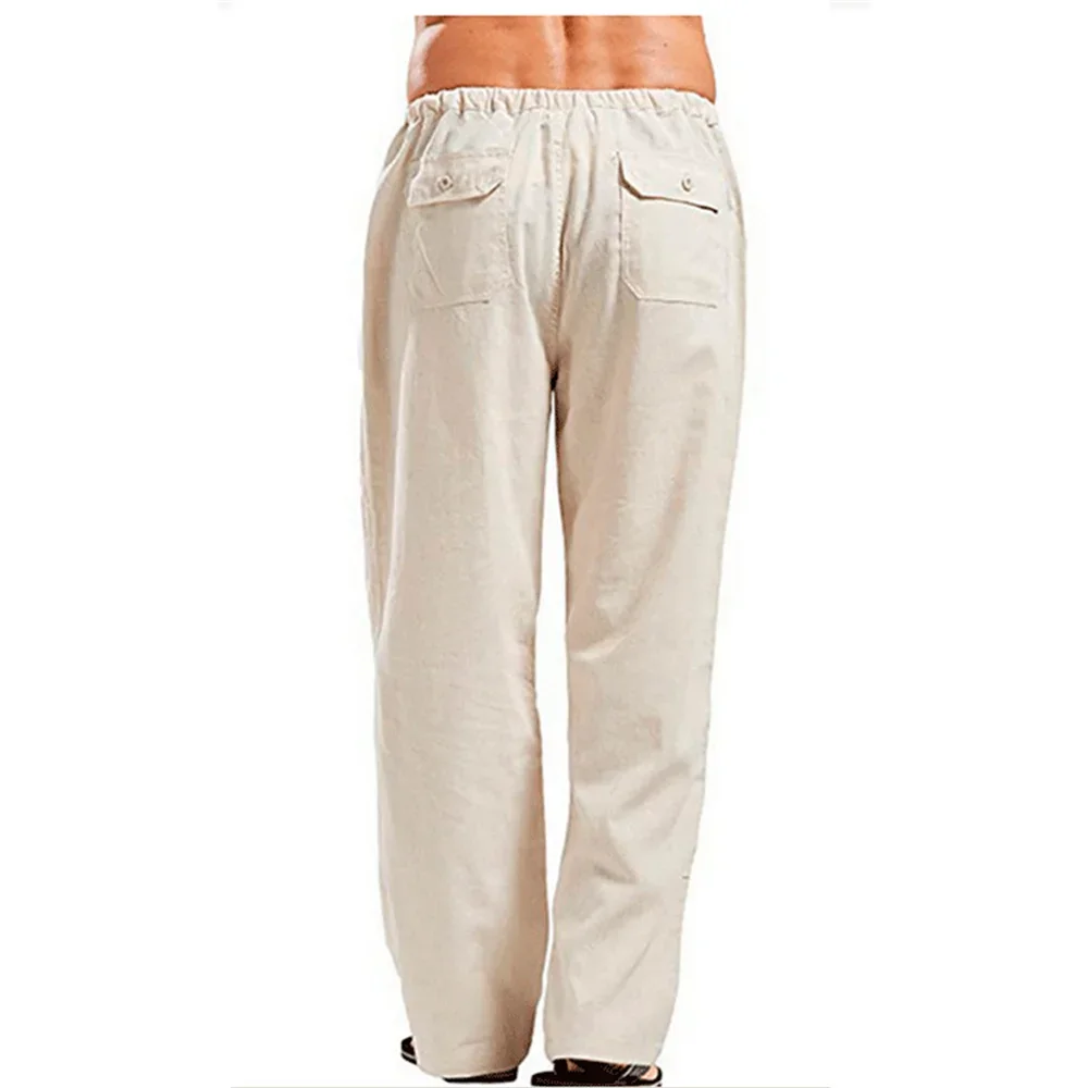 Pantalon d'été en coton et lin pour hommes, couleur unie, respirant, décontracté, taille élastique, pantalon de Fitness