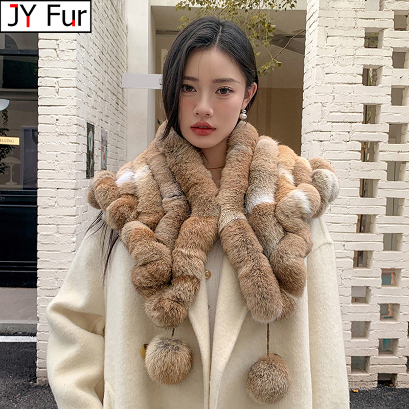 Dame hiver réel lapin fourrure écharpe naturel chaud doux lapin fourrure châle femmes mode extérieur tricot 100% réel lapin fourrure foulards