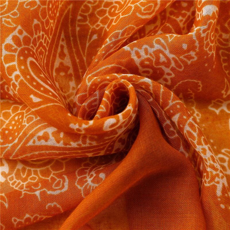 Châle en Viscose à Fleurs de Cajou Orange pour Femme, Écharpe Ethnique Aztèque, Hijab Musulman Bufanda, 180x90cm, Nouvelle Mode