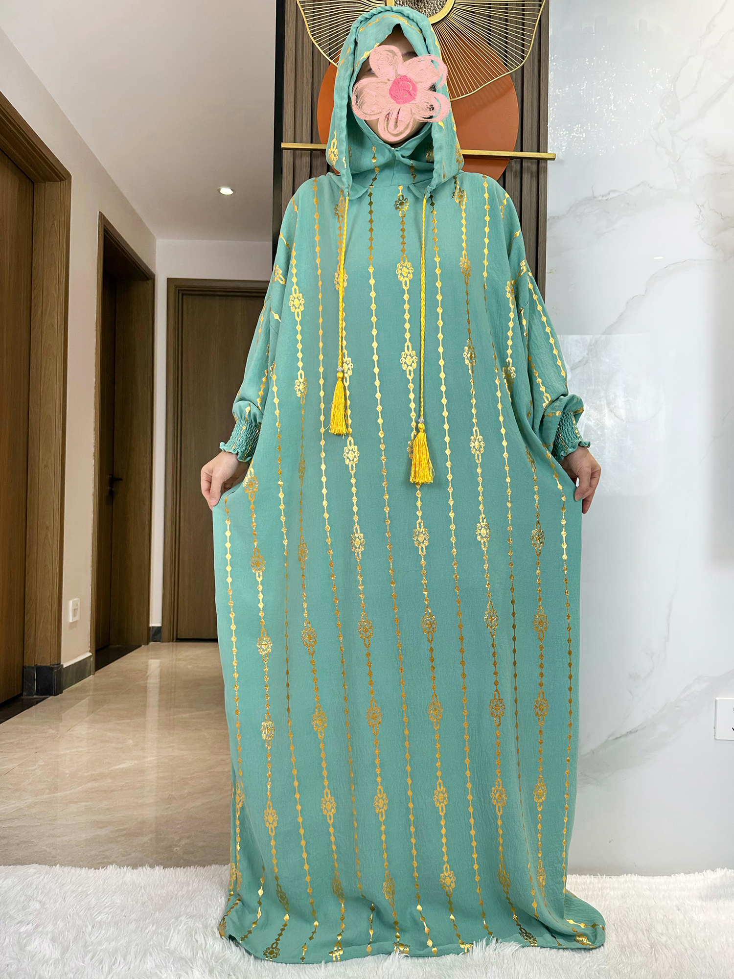 Nouveau coton Ramadan musulman deux chapeaux Abaya dubaï turquie Islam vêtements de prière or poussière robe Islam femmes robe caftan