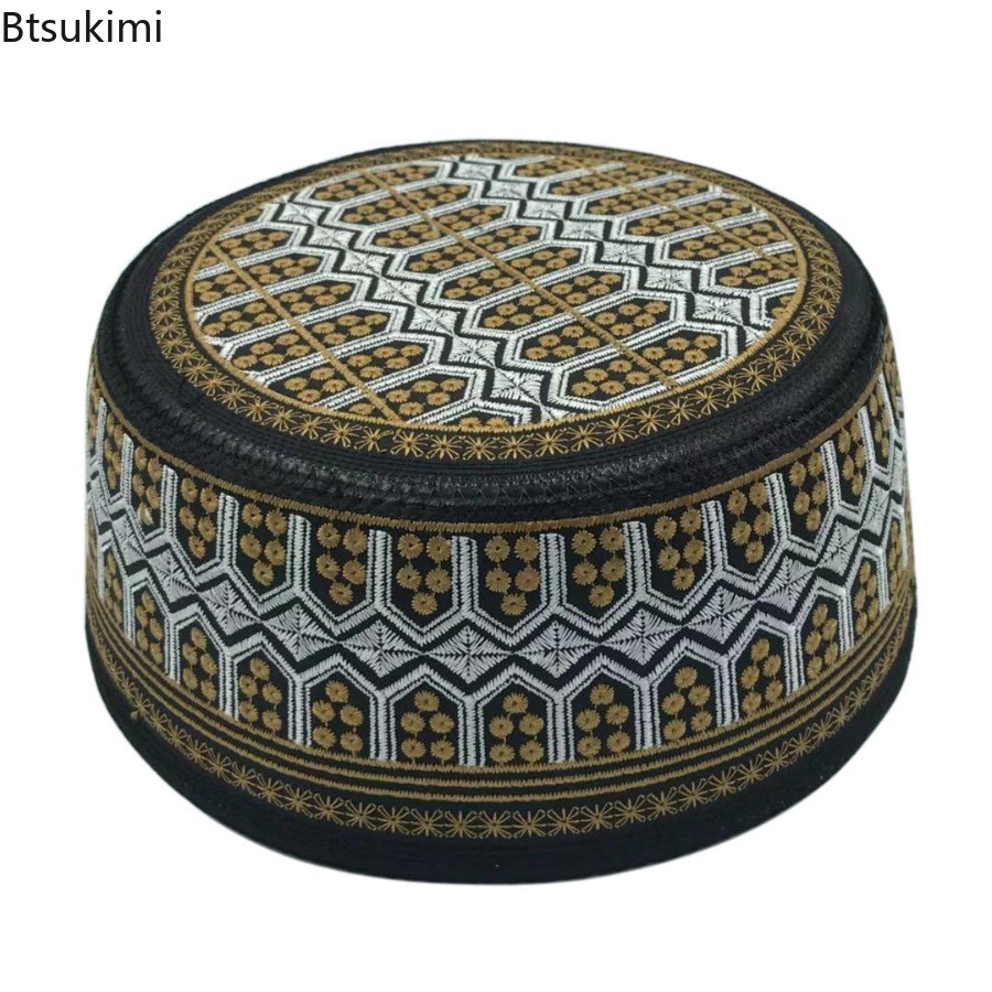 Chapeaux Turban brodés en relief pour hommes, chapeau de prière islamique Kufi respirant, Eid Ramadan, Hijabs, casquettes à la mode, chapeaux de crâne musulmans