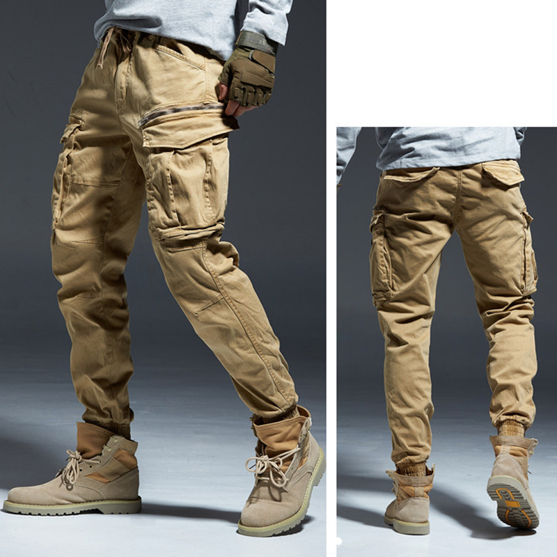 Pantalon de jogging en coton denim pour homme, pantalon cargo, taille élastique, poches, longueur de rinçage, optique d'hiver, 2020