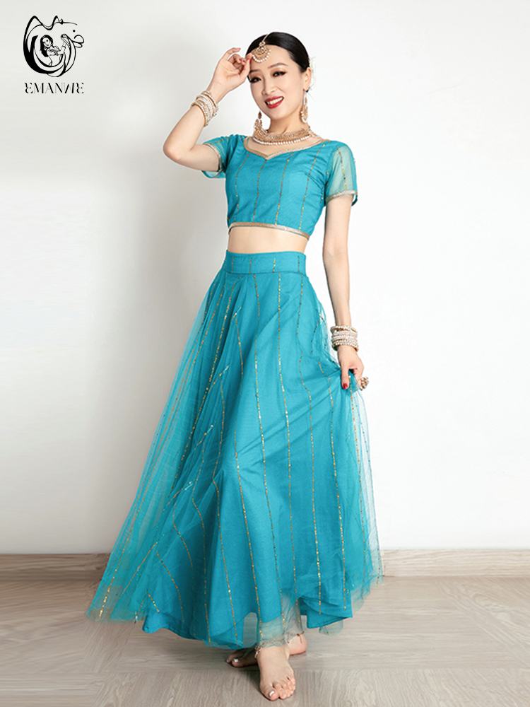 Costume de danse indienne pour femme, style ethnique, robe de danse du ventre, sari, grand, balançoire, jupe, ensemble Lengha