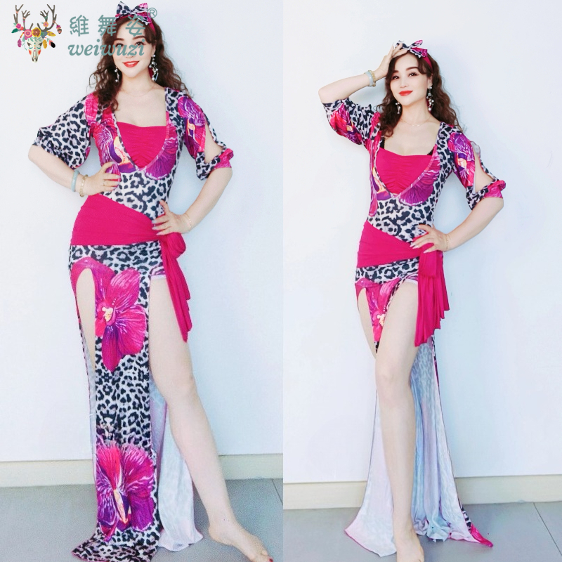 Costume de danse orientale pour femmes, robe à imprimé léopard, ensemble de 5 pièces, robe Baladi Shaabi, ensemble d'entraînement, vêtements pour spectacles folkloriques orientaux