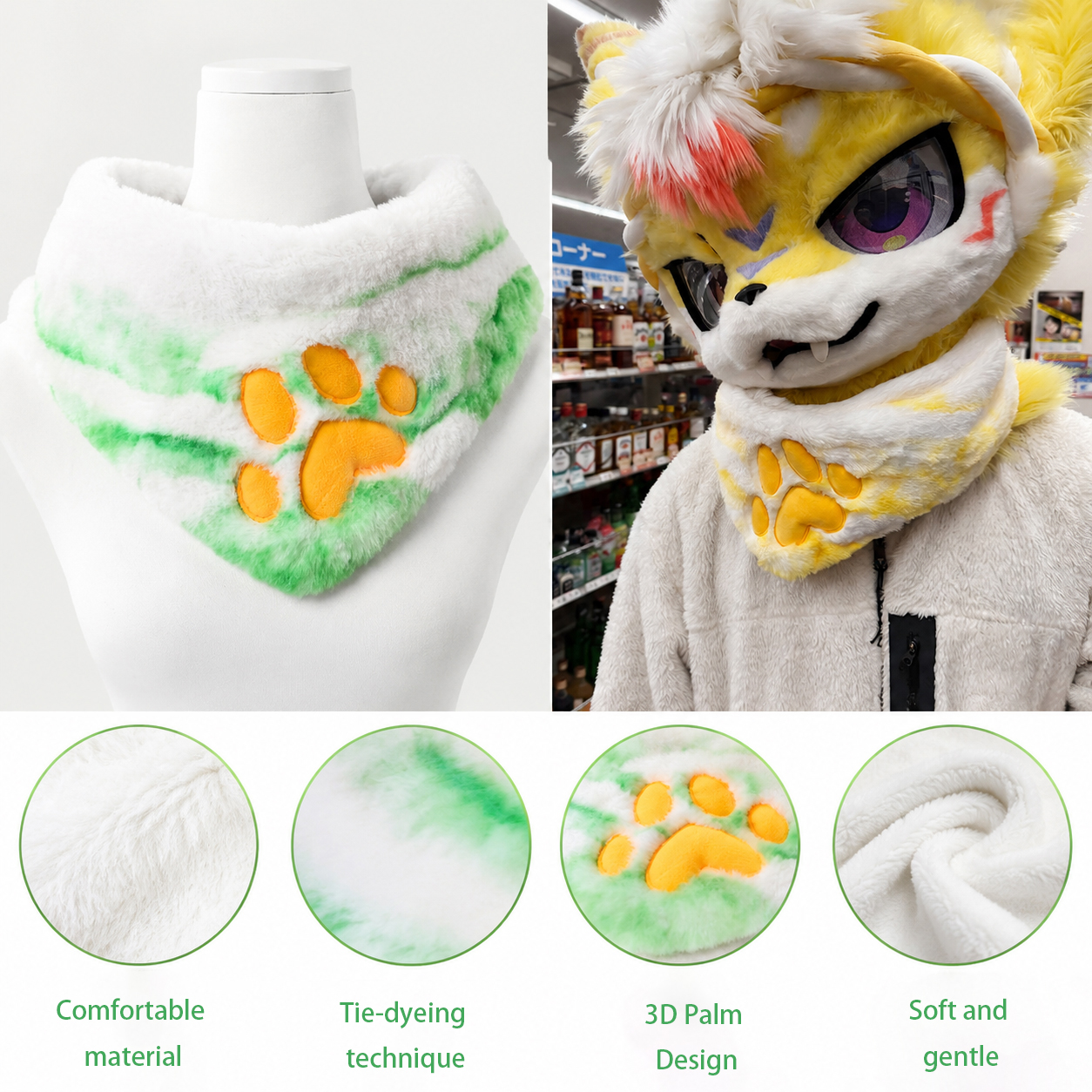 Écharpe triangulaire en fausse fourrure avec motif patte, accessoire de cosplay pour costumes Furry