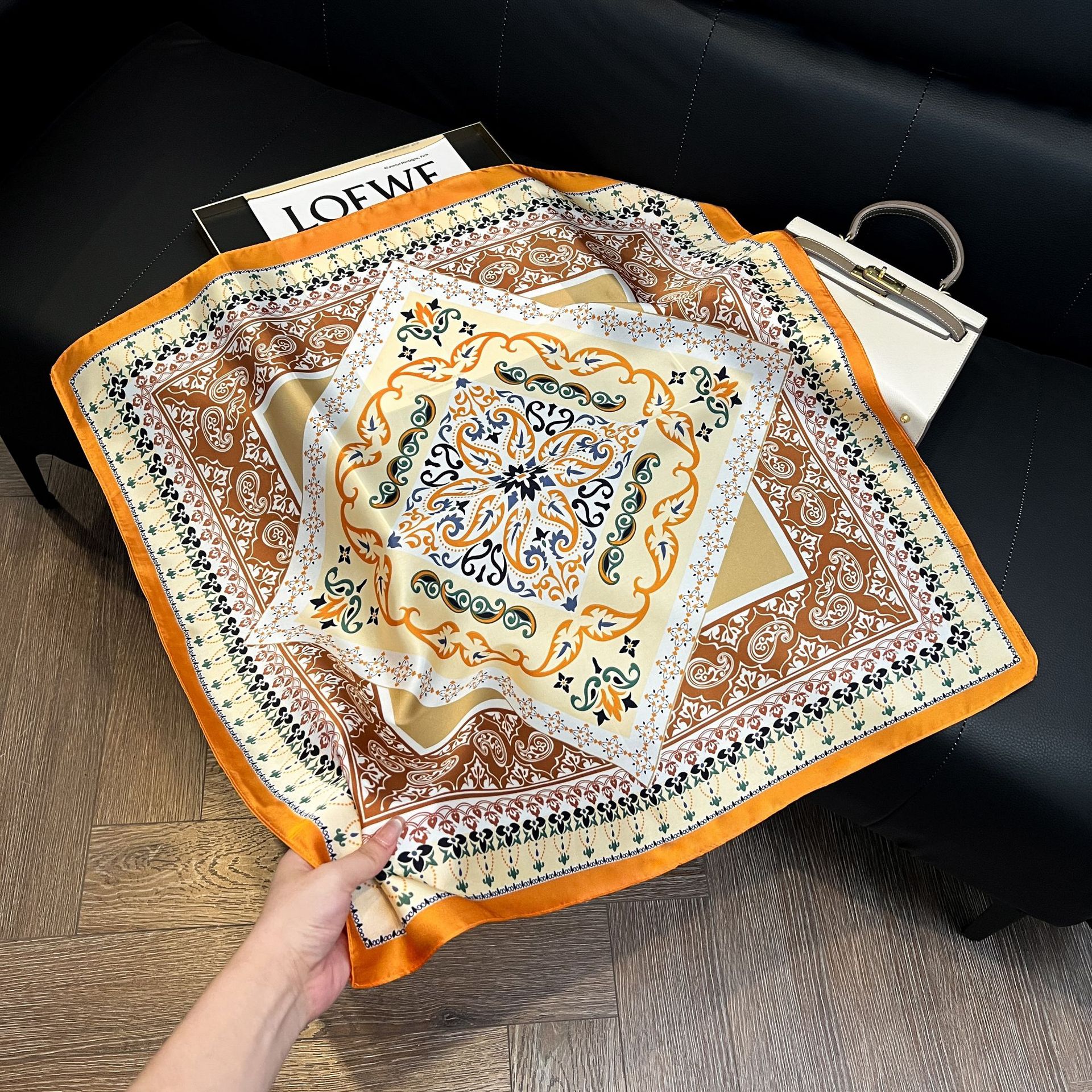 Foulard carré de luxe en Satin doux pour femmes, 70x70cm, imprimé Floral, Foulard, Bandanas, cheveux, cravate fine, châles Hijab