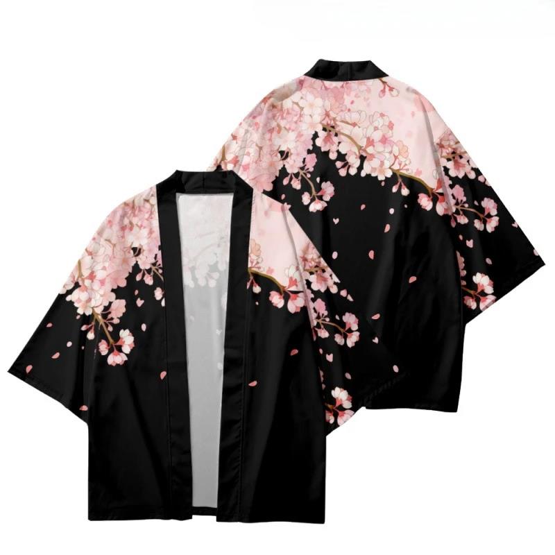 Kimono d'été pour femme à imprimé floral, chemise hawaïenne de plage tendance pour homme, cardigan à motif Sakura, peignoirs kimono Yukata Haori