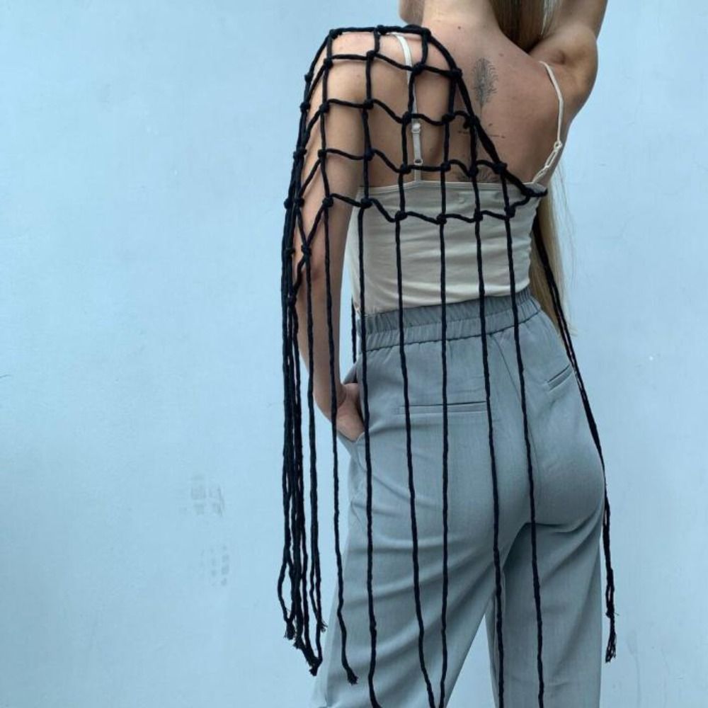 Nouvelle écharpe châle bohème à franges en filet, avec pompons décoratifs, design ethnique, ceinture en maille à pompons, ceinture de taille, style polyvalent
