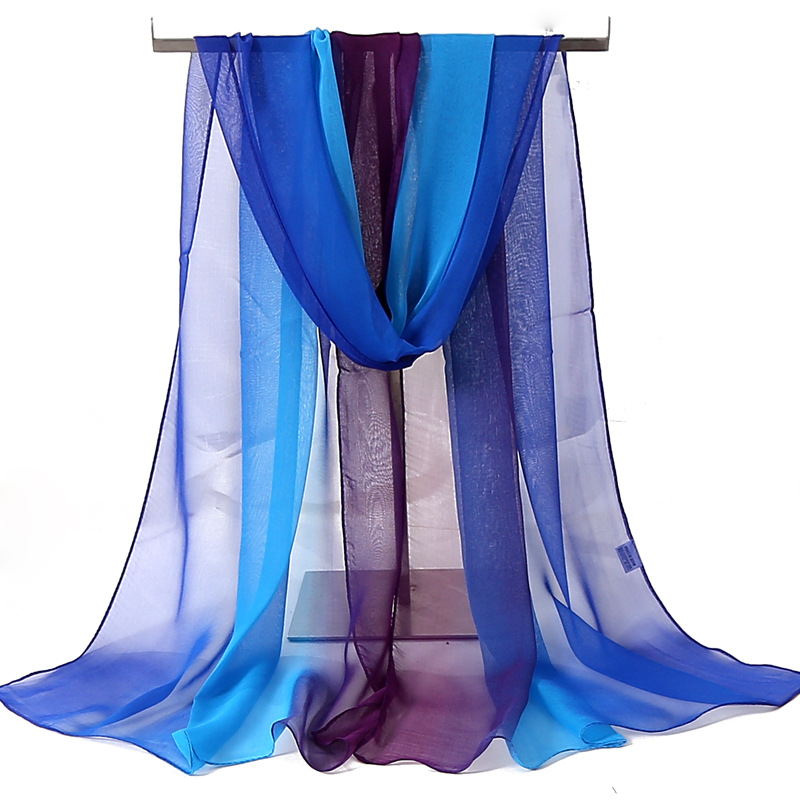 Foulard en mousseline de soie Georgette pour femme, Foulard solide, couleur dégradée, Long châle, Bandana d'été élégant, Hijab, 50x160cm, nouvelle mode