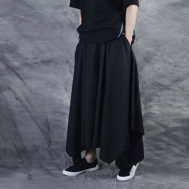 Pantalon large asymétrique pour homme, style cloche, décontracté, en polyester, tendance été