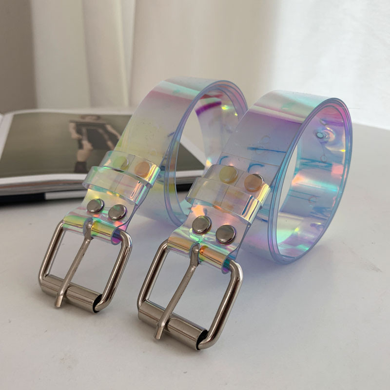 Ceinture colorée transparente en PVC pour femmes, ceinture d'étudiant Simple et polyvalente à la mode