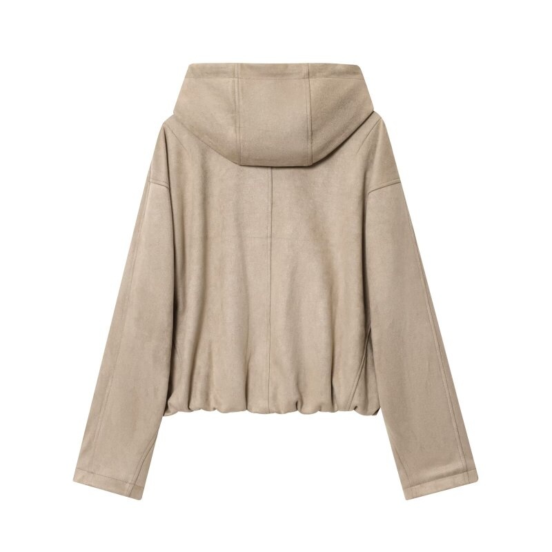 Veste à capuche zippée décontractée bicolore pour femme - Sweat à capuche en faux daim pour le printemps, style simple et polyvalent pour les sorties quotidiennes, les trajets domicile-travail et l'école