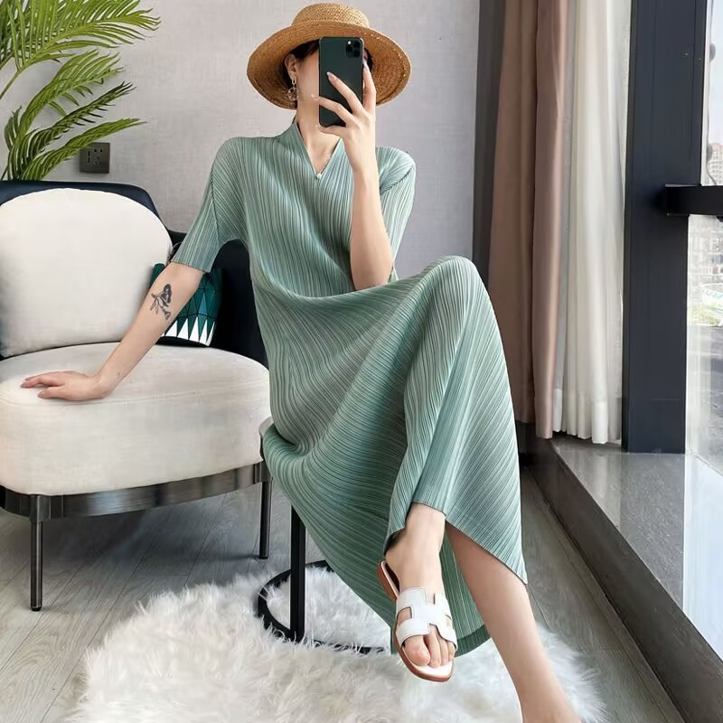 Robes de soirée robe femme maman tempérament mode jupe début du printemps et de l'été grande taille femme gros mm robe plissée ample