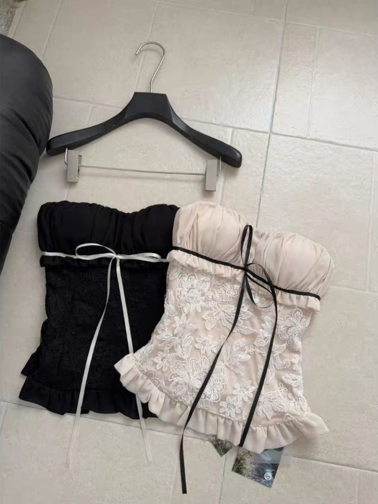 Nouvelle Camisole Femme en Dentelle Style Français, Débardeur Été Y2K Harajuku Tendance, Coupe Slim avec Nœud et Volants, Sans Manches