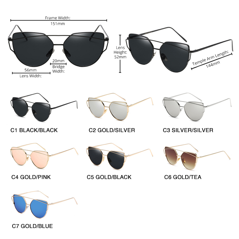 Lunettes de soleil œil de chat classiques pour femmes, mode métal, grand œil de chat, Vintage, miroir, Oculos UV400