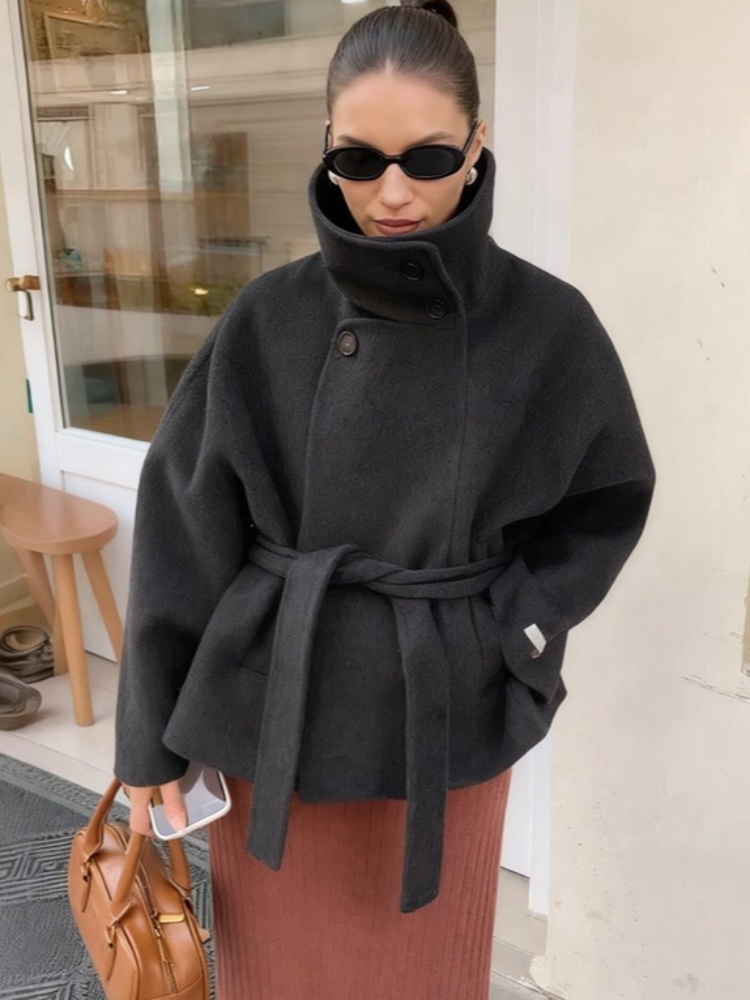 Manteau en laine pour femme à col châle, style urbain, manches longues, col en V, avec poches, vêtement d'extérieur féminin, collection automne-hiver 2026, streetwear pour femme, nouveauté