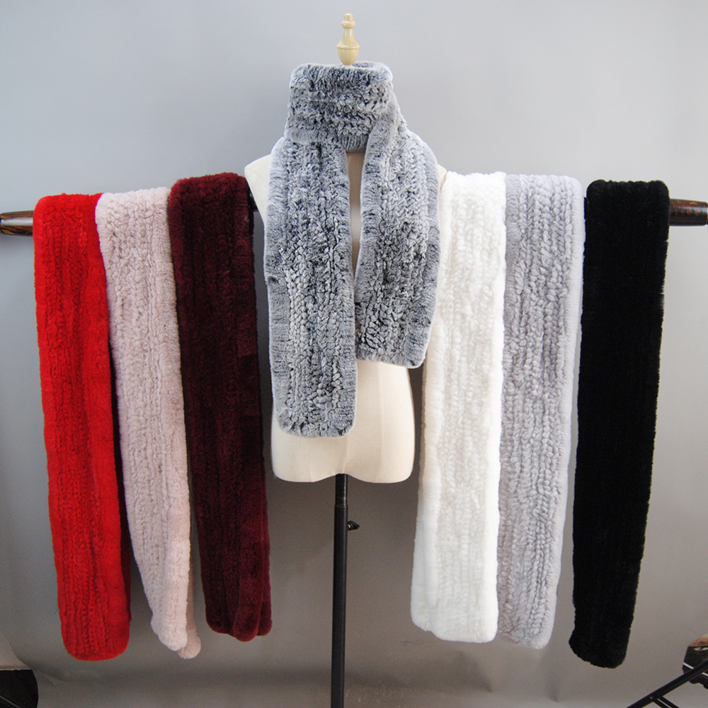 Femmes épais chaud hiver marque de mode fourrure silencieux réel écharpe de haute qualité luxe grand Long naturel Rex fourrure de lapin foulards