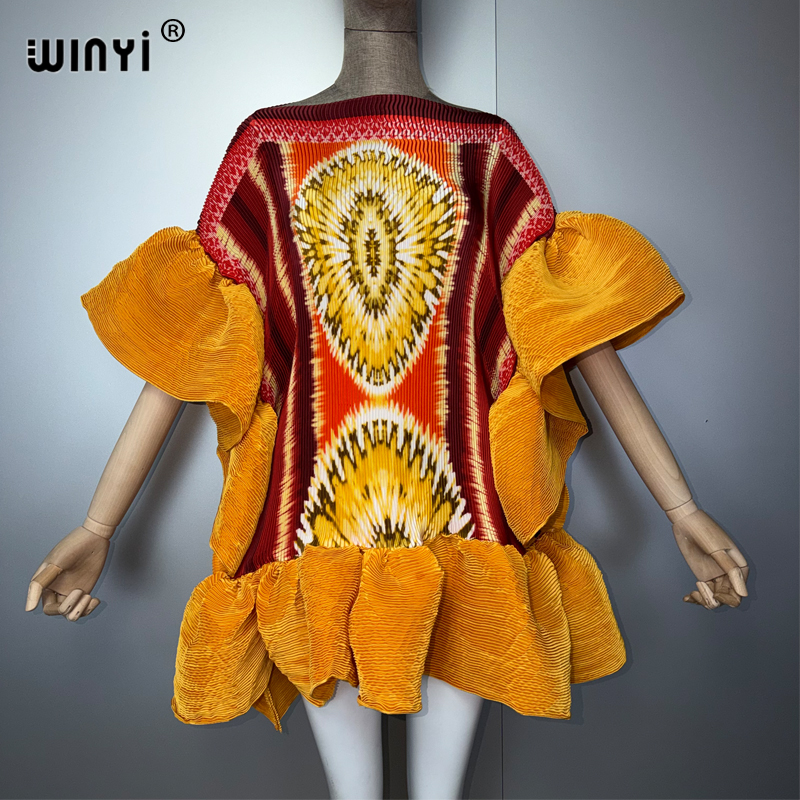 Robe courte plissée élastique décontractée WINYI pour femme, paréo de plage, caftan, abaya, tenue de soirée de luxe Dubaï, mode musulmane