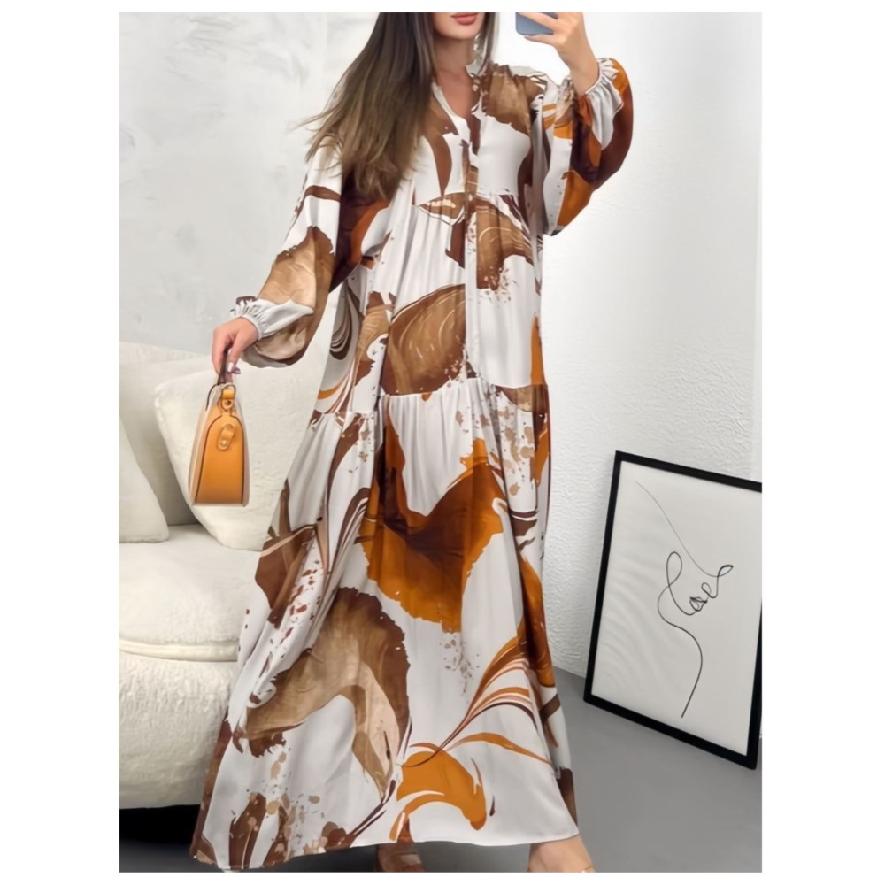 Chemise longue ample imprimée pour femmes, robes à manches longues, nouvelle mode épissée, printemps automne ​ ​ Robe décontractée élégante pour femmes, 2025