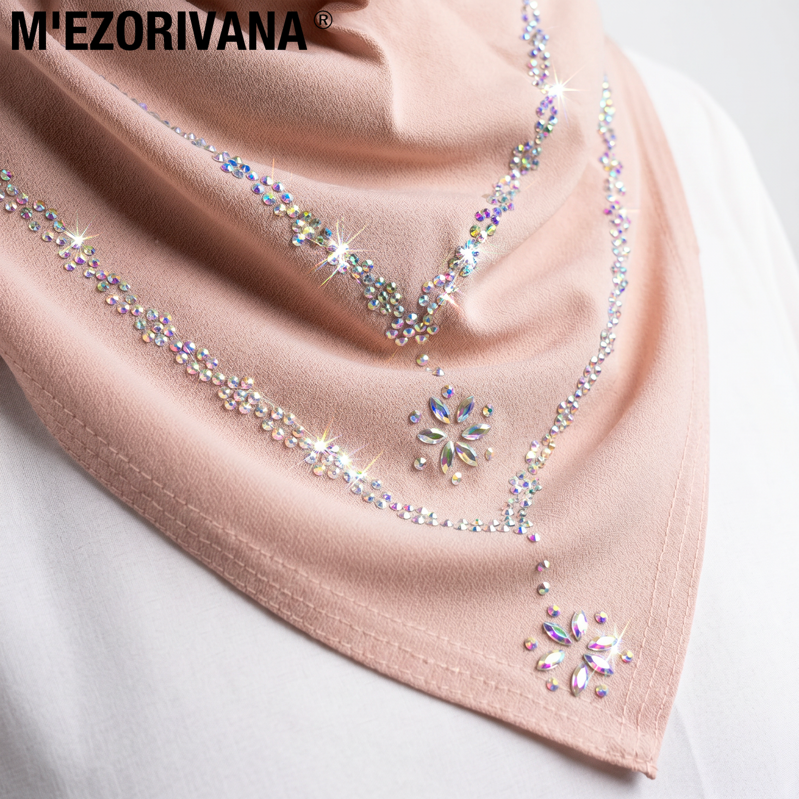 1 foulard musulman pour femme m'Ezorivana, avec une texture luxueuse et un design double couche orné de diamants, bord intégré doux et confortable, facile à porter, adapté à un usage quotidien, cadeau du Ramadan