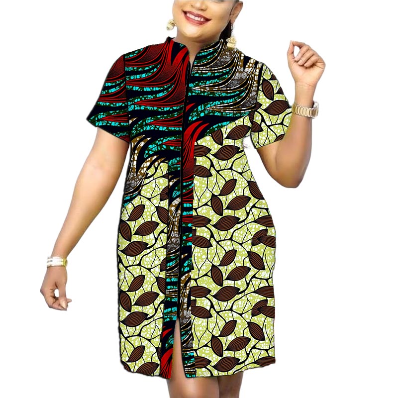 Robe Africaine à Col Montant pour Femme, Tenue sur Mesure, Patchwork, Design Original, Imprimé Coloré, Vêtements d'Été