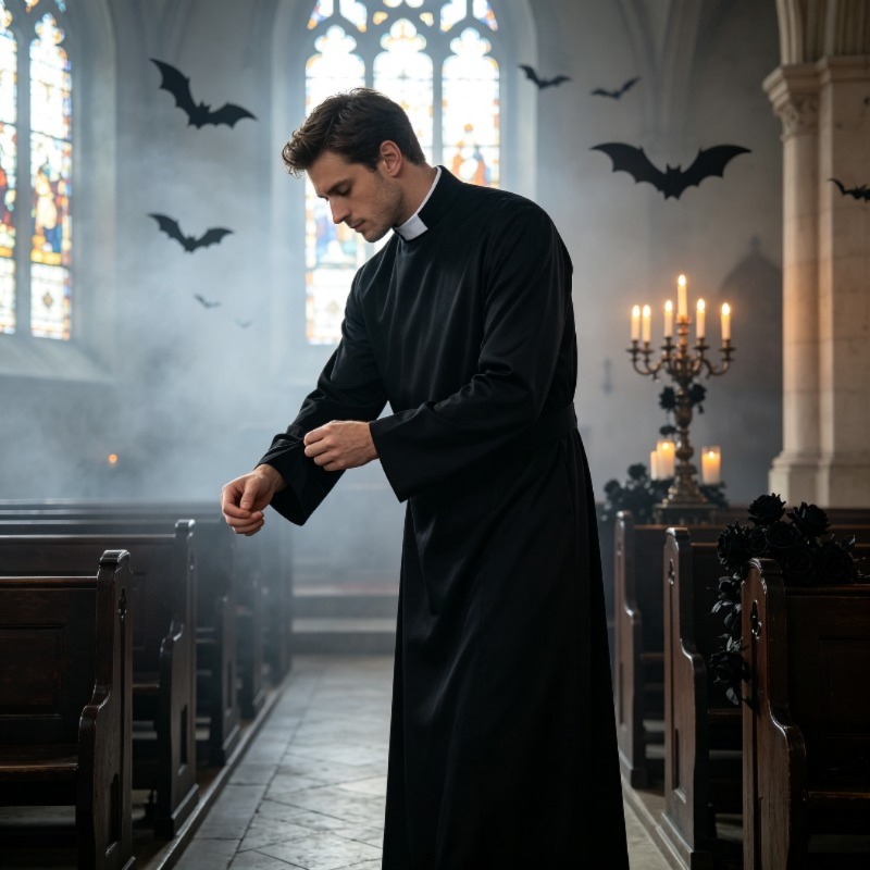 Costumes de prêtre classiques pour les fêtes d'Halloween et les spectacles sur scène, costumes de cosplay amples