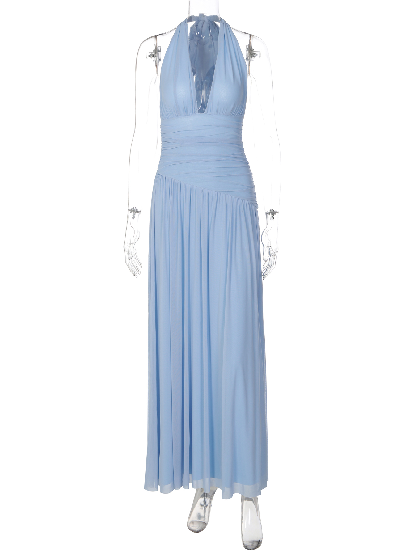 Dulzura Robe Longue Femme Sexy Dos Nu à Lacets, Plissée, en Maille, Coupe Ajustée, Élégante, Col Halter, pour Soirée et Bal