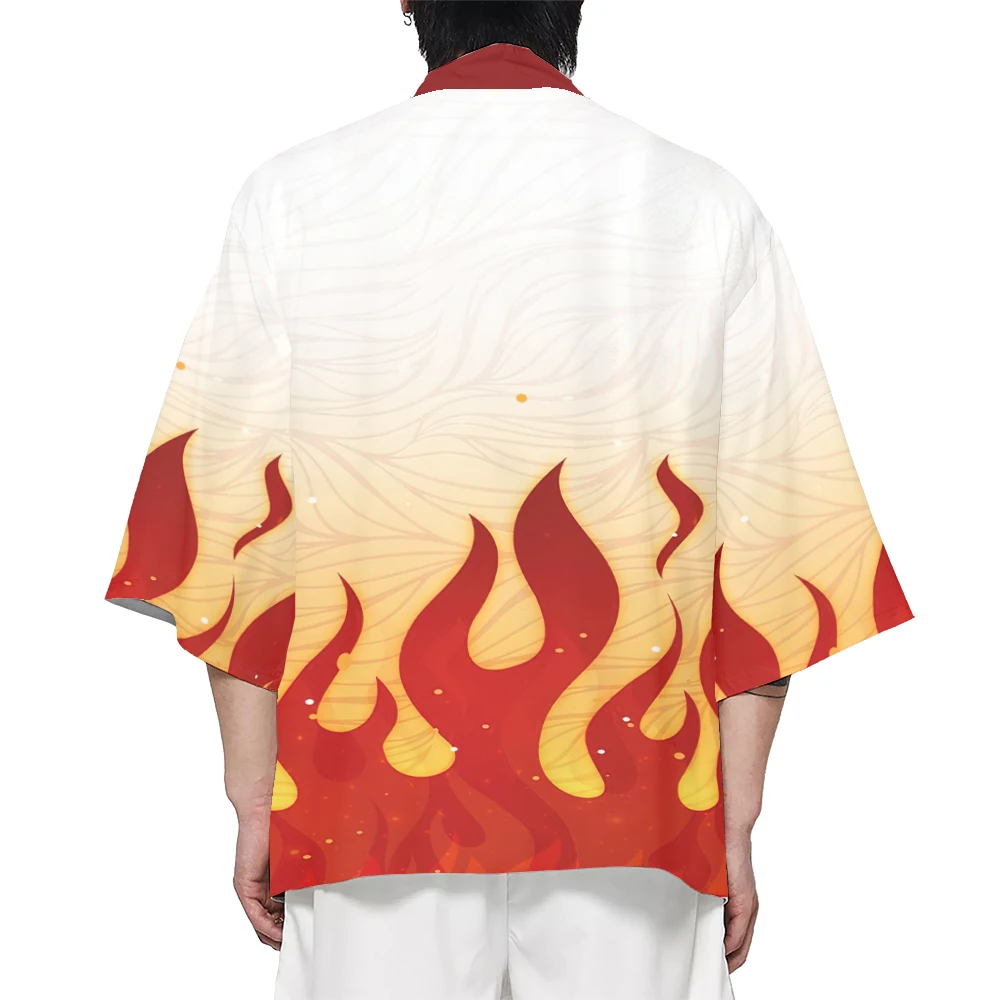 Kimono japonais pour hommes et femmes, Costumes de Cosplay Anime, symbole de flamme, Cardigan pour adolescents, cape, pyjama Hanbok, nouveaux vêtements traditionnels, 2025