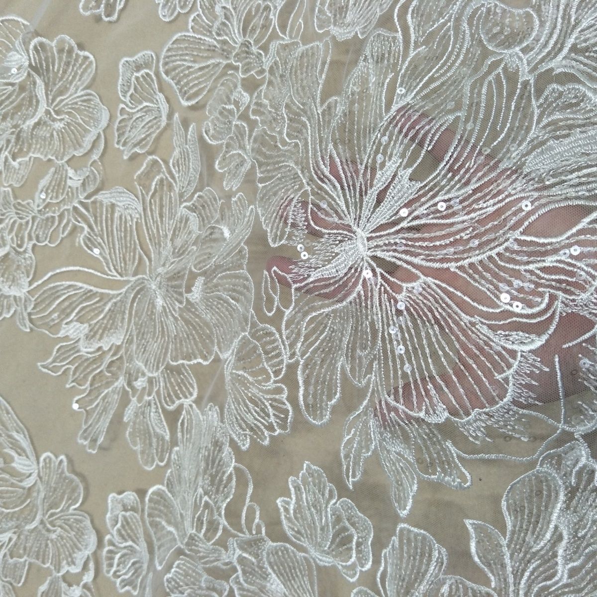 Rideau en maille et Tulle à paillettes, broderie de fleurs, tissu de bricolage, voile de mariée, robe en dentelle