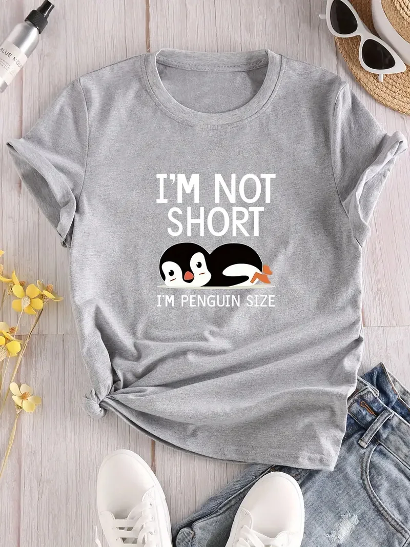 T-shirt à manches courtes avec imprimé lettres et animaux, décontracté, pour tous les jours, pour tailles asiatiques S-5XL