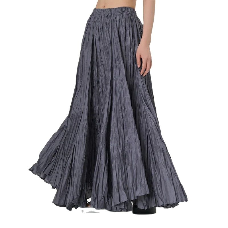 Jupes drapées froissées pour femmes, taille élastique, grand ourlet, jupes longues, parapluie, streetwear féminin, été, élégant, grande taille