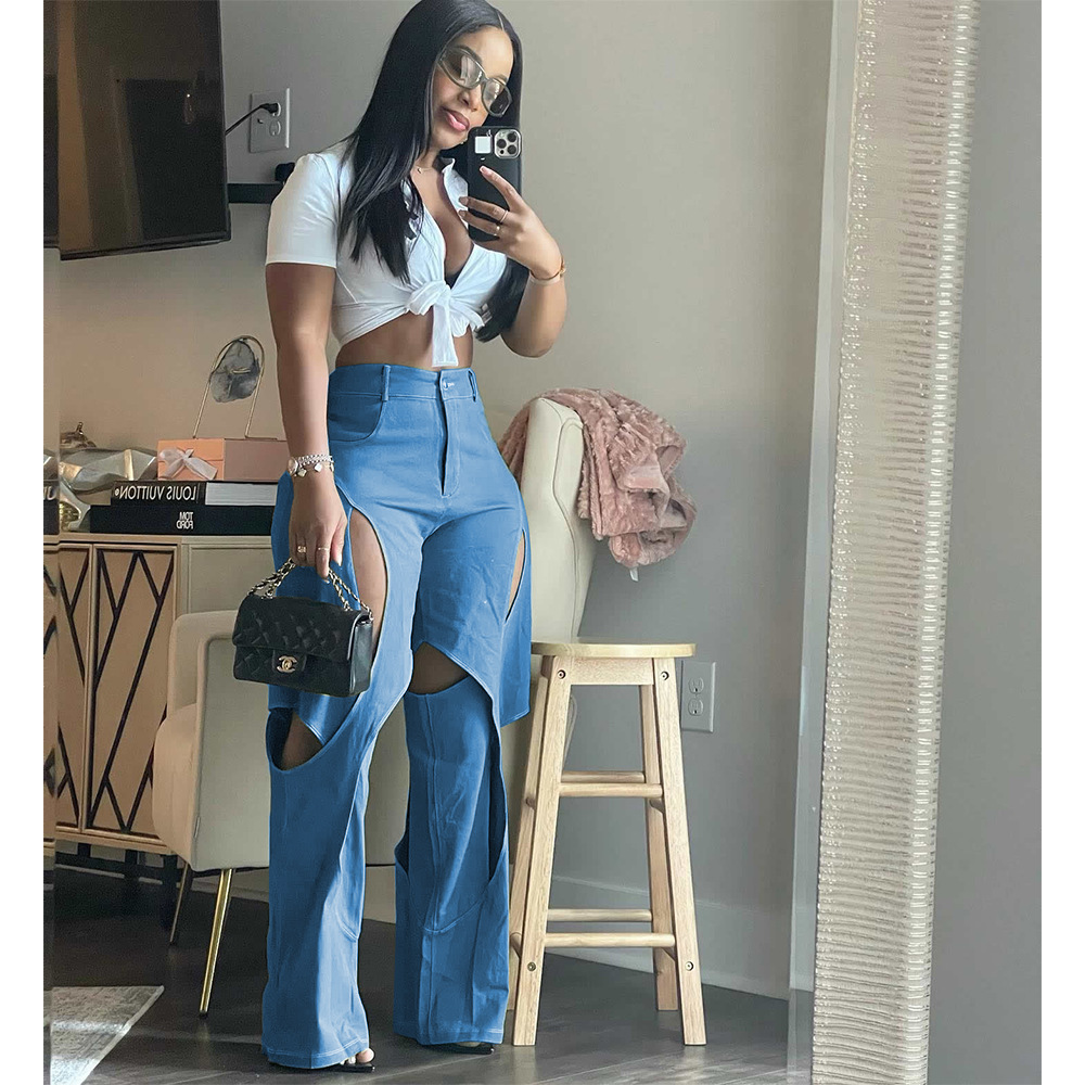 Pantalon Femme Ample Long Vintage Coupe Slim Taille Haute Droit Évidé Y2K Streetwear Sexy Élégant Travail 2026
