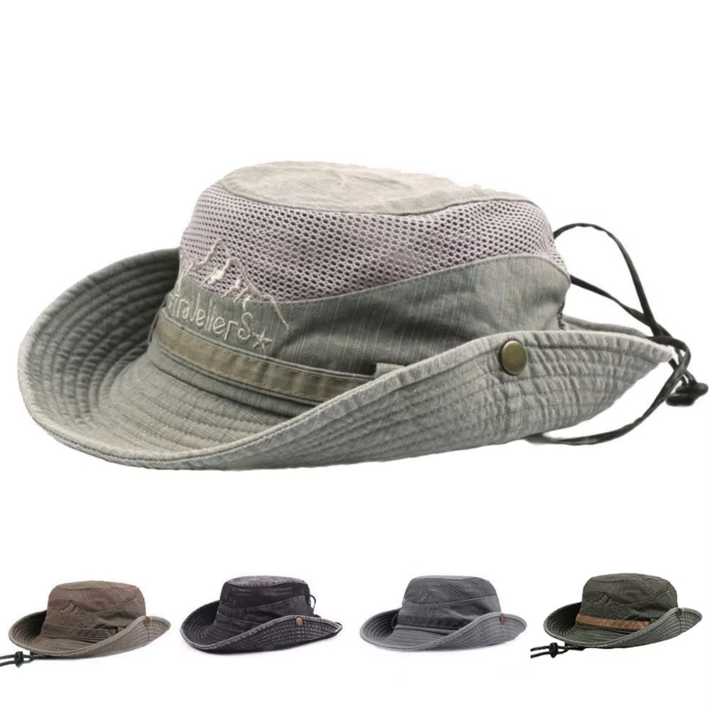 Chapeau de pêcheur classique pour hommes, couleur unie, avec maille respirante et tissu durable, protection solaire, chapeau à dessus plat, chapeau de pêcheur touristique