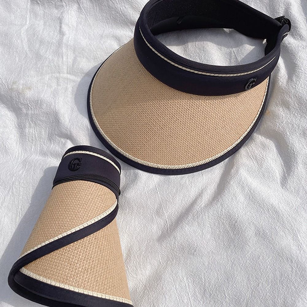 Chapeau de soleil d'été pour femmes et filles, portable, pliable, à large bord, protection UV, en paille, visière ouverte, idéal pour la plage