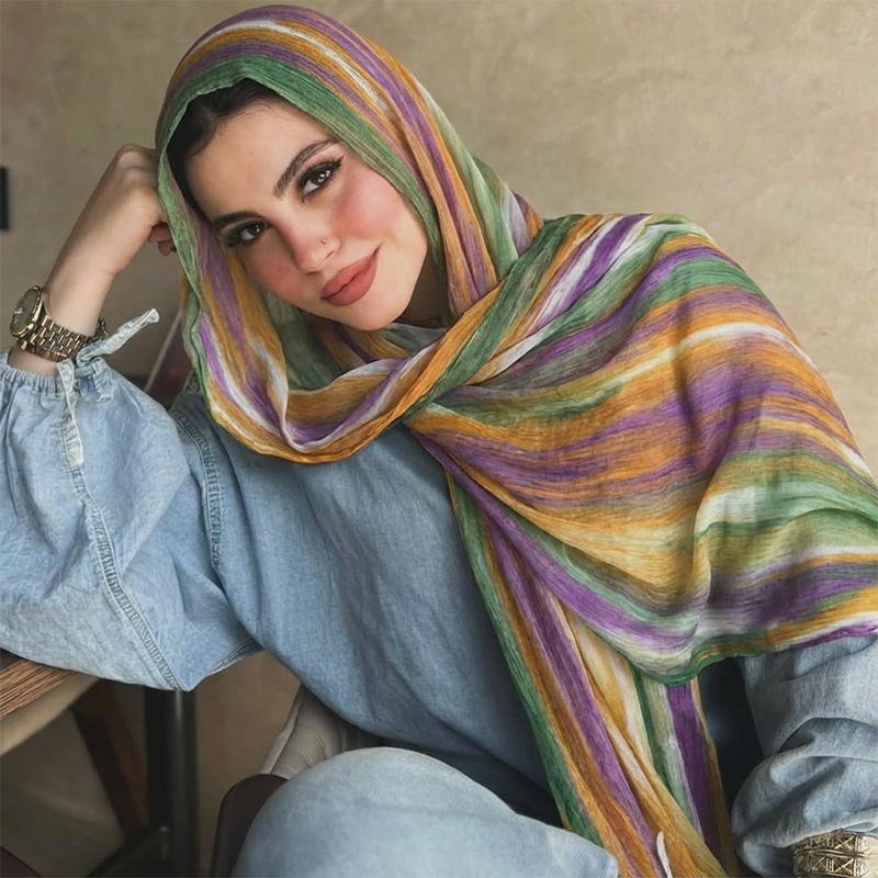 Hijab Modal Ramadan pour Femme, Style Bohème, Motif Aquarelle, Doux, Musulman, Floral, Respirant, Châle, Écharpe, Foulard, Chaud