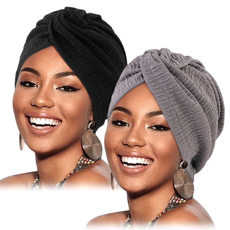 Turban plissé à nœud torsadé pour femmes, 2 pièces/lot, casquette de chimio élastique, Bonnet Hijab, couvre-chef, chapeau pour perte de cheveux contre le Cancer, accessoires