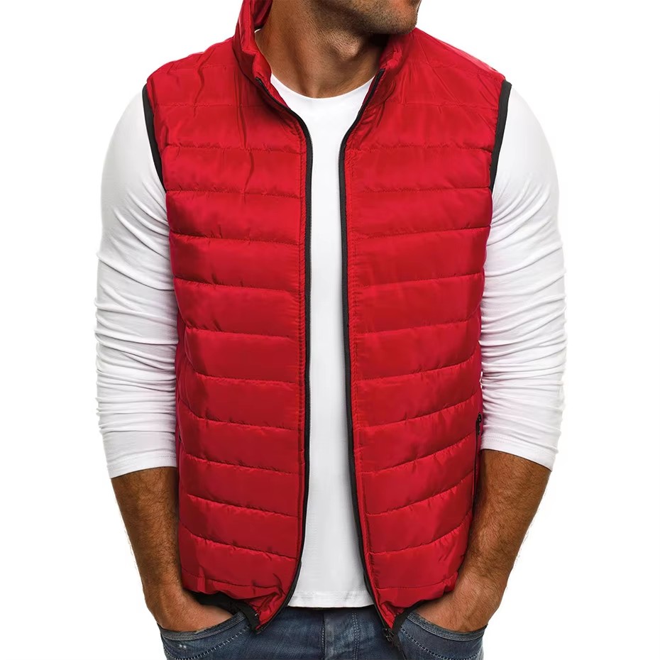Gilet sans manches pour homme, vestes d'hiver, veste rembourrée en coton pour homme, manteaux pour homme, col montant, gilets chauds, vêtements