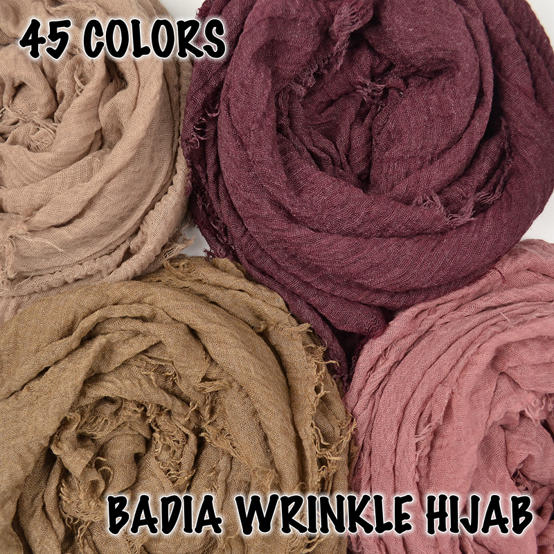 Foulard Hijab en Coton Froissé pour Femme, Uni, Maxi, Voile Musulman Doux et Léger 90*180cm
