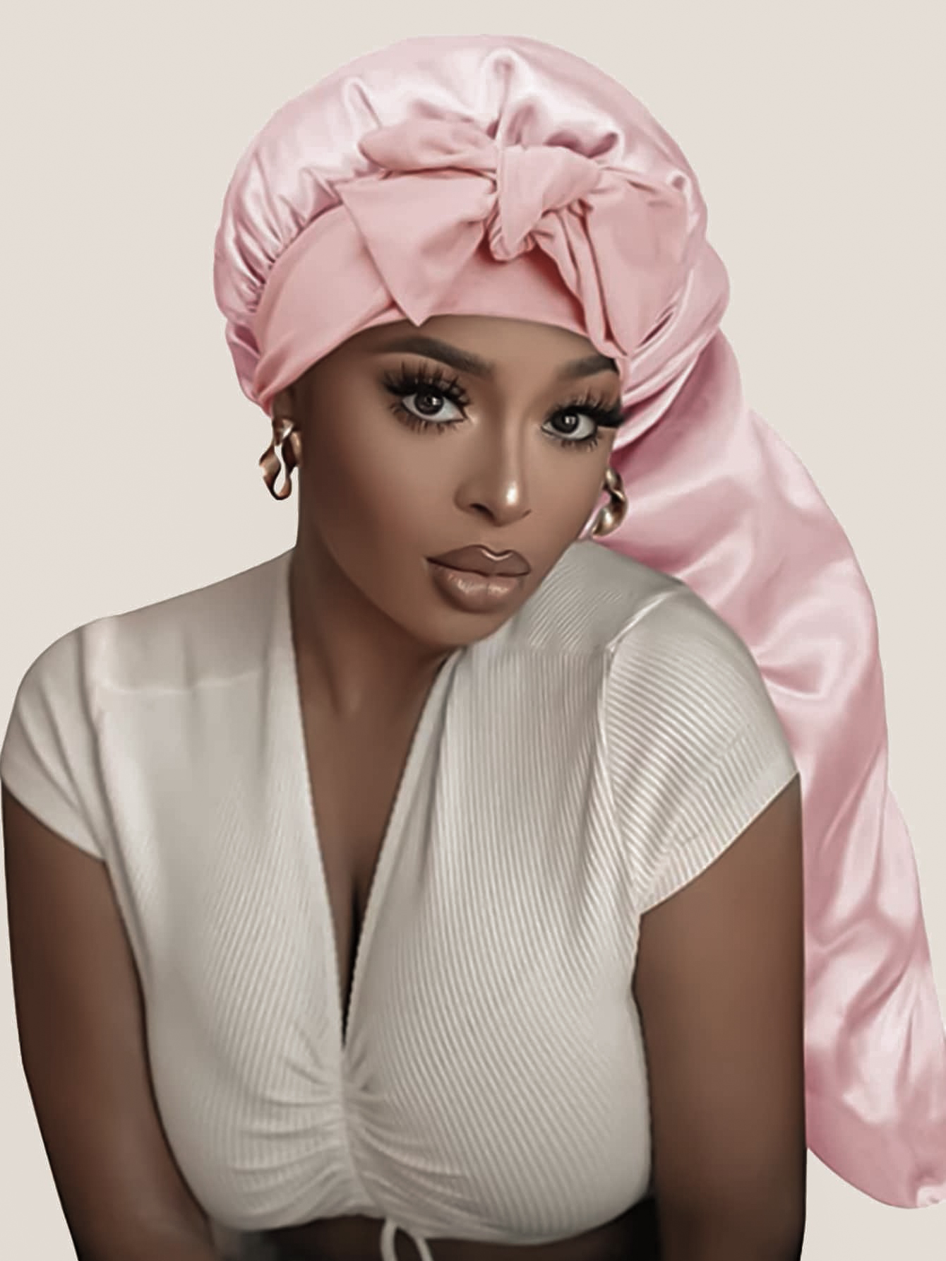 Bonnet de nuit long et ample en satin élastique pour femme avec ruban, respirant, turban, couvre-chef de sommeil, bandanas