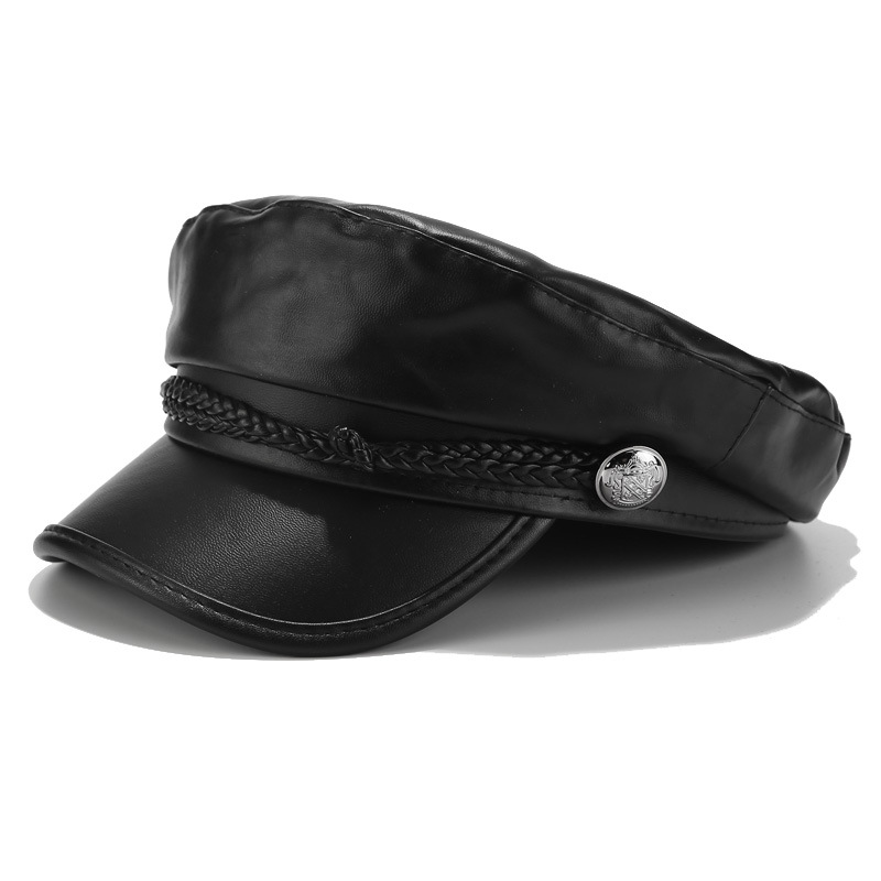 Béret tendance en cuir Pu pour femmes, casquette militaire décontractée, casquette plate de camionneur de capitaine, chapeaux octogonaux de peintre de cadets de voyage