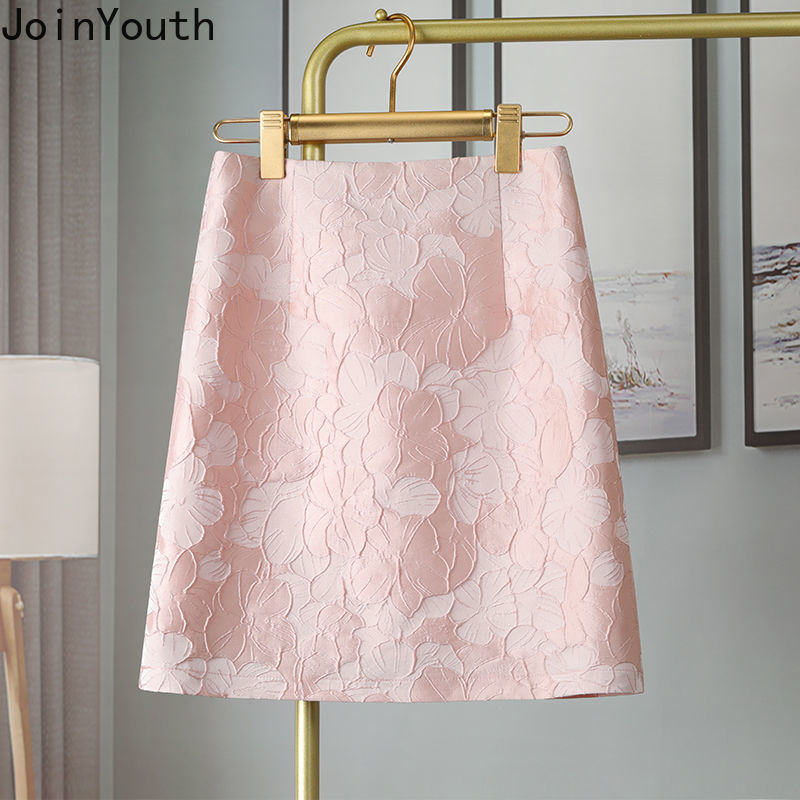 Jupe Jacquard pour femmes 2025 Faldas Mujer De Moda taille haute tunique rose Jupe mode coréenne Saia Vintage moulante Mini jupes