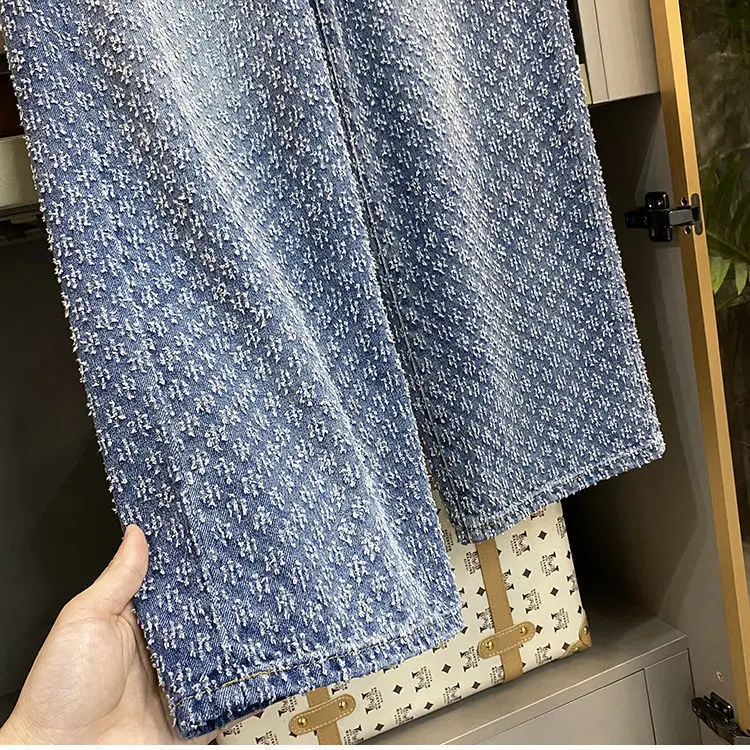 Jean femme printemps été jambe droite jean femmes nouveau Design sens pour les femmes coupe ample taille haute pantalon à jambes larges