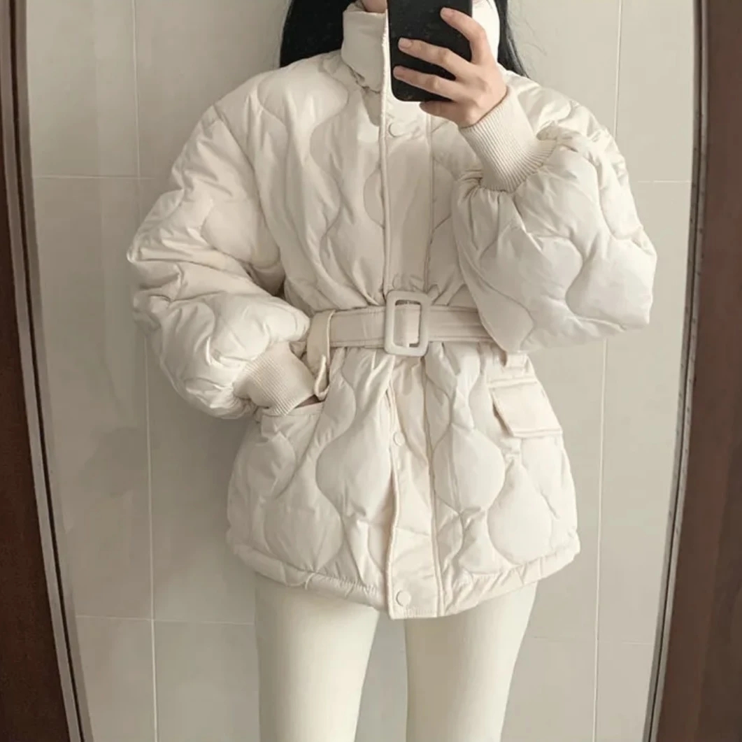 Femmes hiver chaud épais coton manteau 2025 nouvelles femmes avec ceinture col montant coton rembourré veste coréenne lâche femmes Parka vêtements d'extérieur
