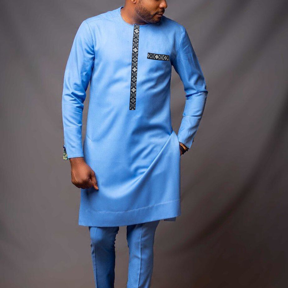 Costumes africains décontractés pour hommes avec poches, vêtements de créateurs brodés, tenues mouillées élégantes, caftan, Y et FJW, 2 pièces