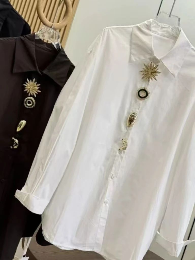 Marque de luxe blanc noir chemises Blouses pour femmes à manches longues hauts amples décontractés femme vêtements blusas de mujer femme chemise