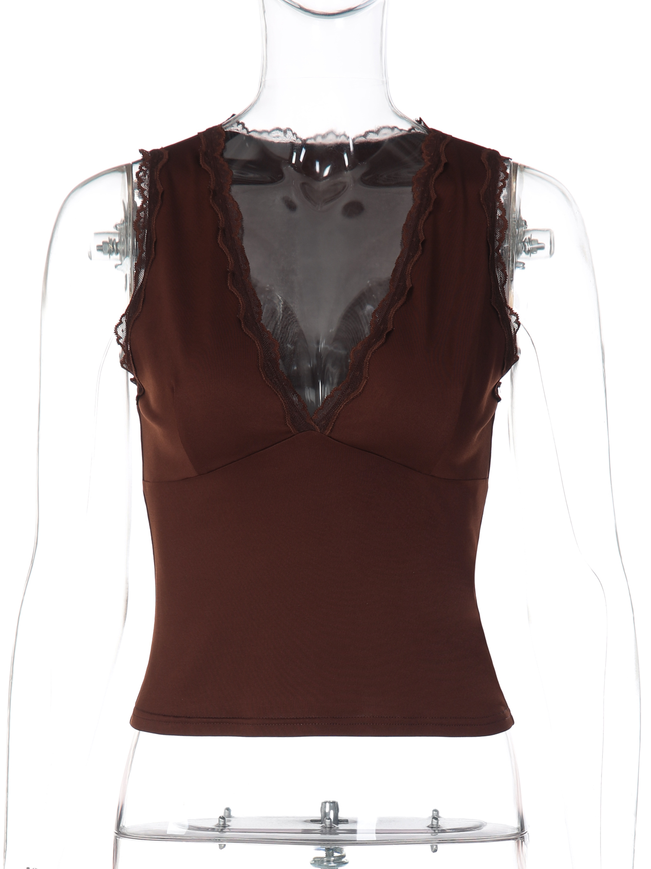 Hugcitar – débardeur court sexy en dentelle patchwork à col en V pour femme, vêtements d'été, streetwear, vacances, boîte de nuit