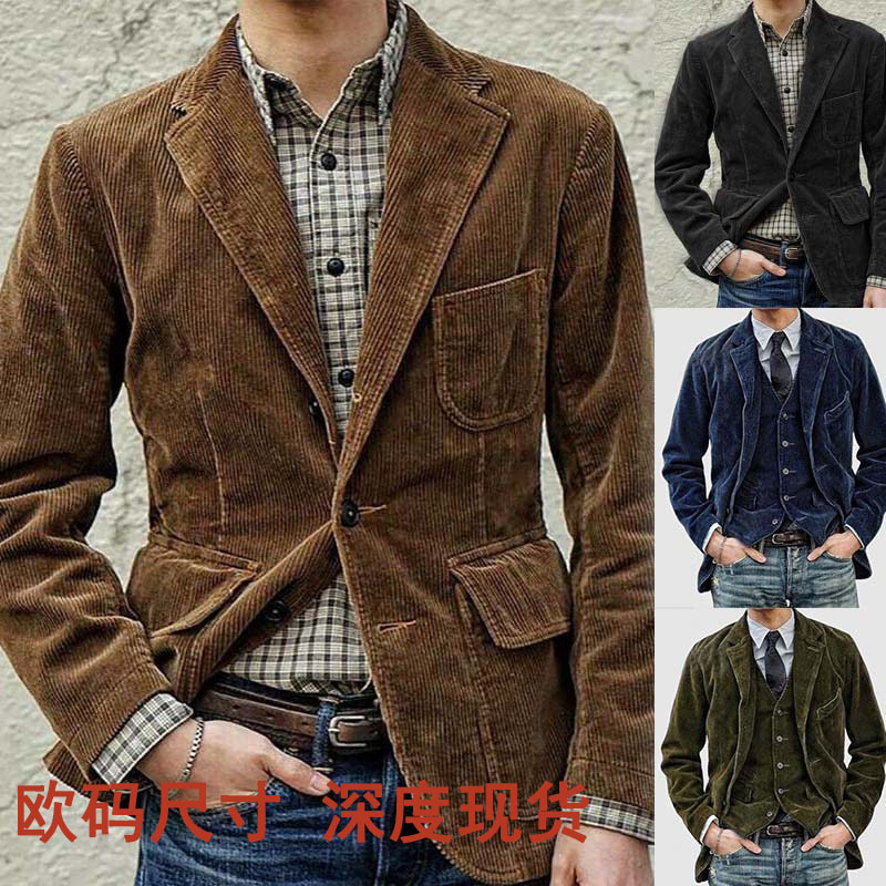 Nouveaux vêtements d'automne pour hommes. Costume en velours côtelé de couleur unie. Veste décontractée à col de costume décontracté à la mode pour hommes européens et américains.