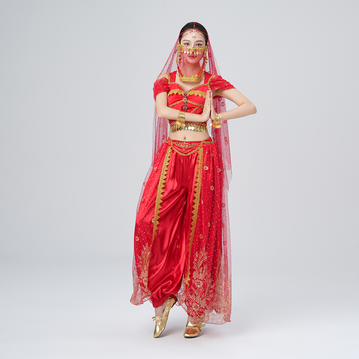 Costumes de spectacle de danse du ventre pour femmes, costume pantalon de princesse Aladdin Jasmine, vêtements de fête, tenue de danse